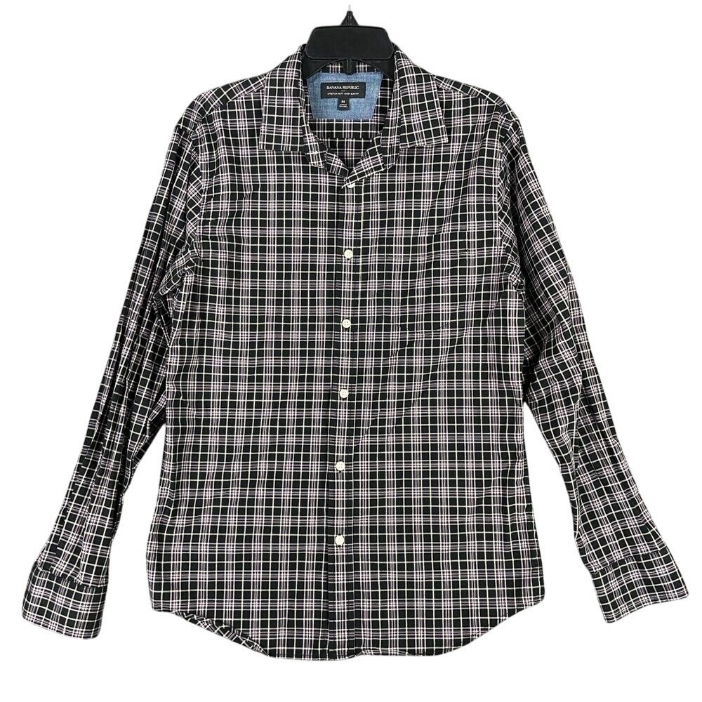 Banana Republic Shirt Mens M Plaid Stretch Soft Wash Slim Fit Business Casual